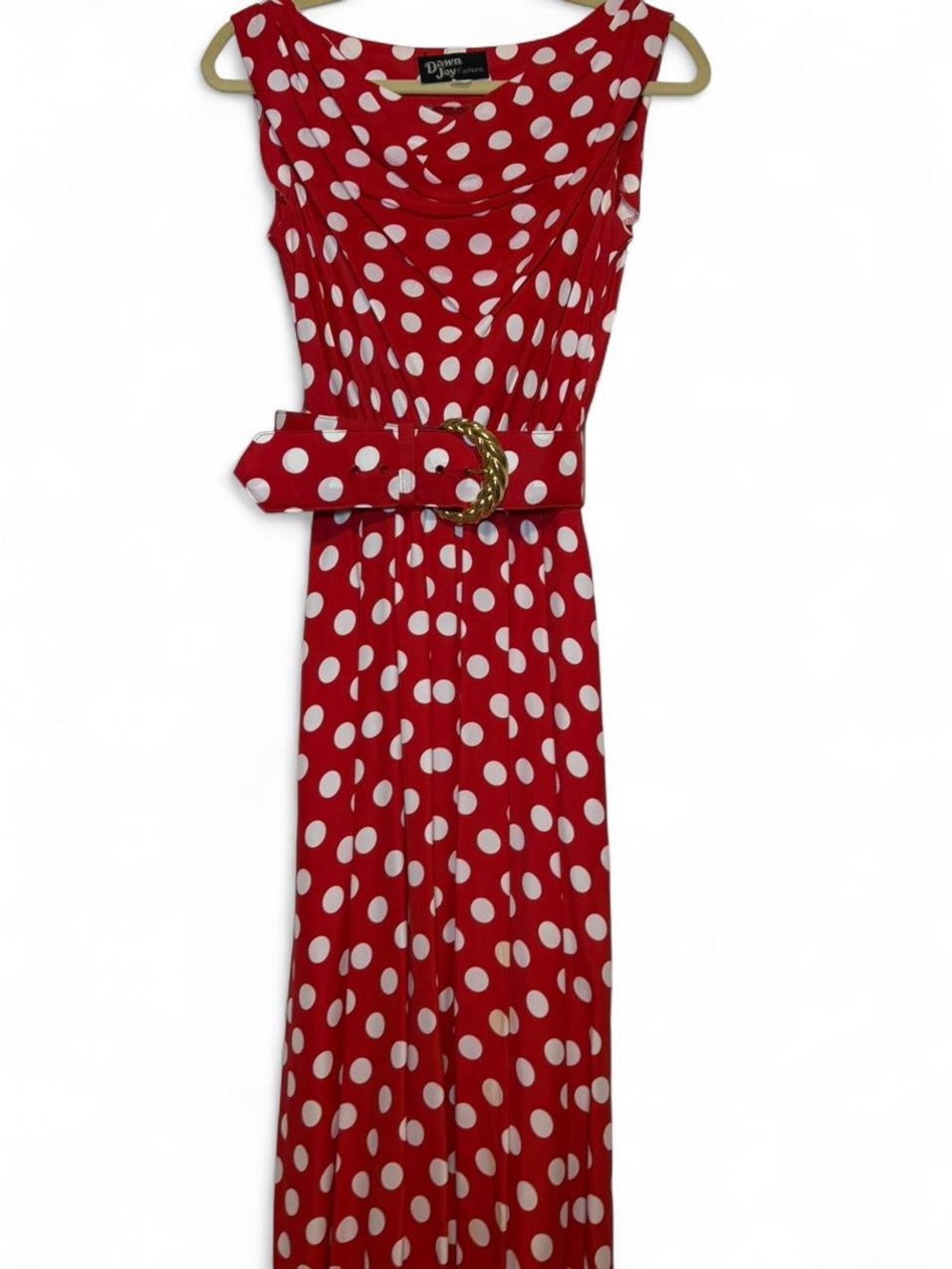 Vintage 90s Dawn Joy Red & white Polka Dot Maxi Dress - Picture 2 of 8